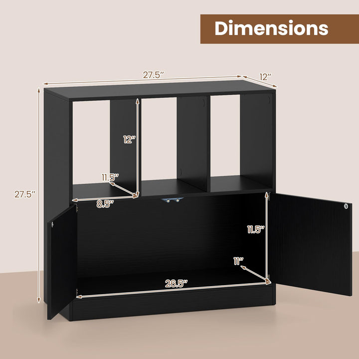 Giantex 3-Cube Bookcase with Doors | 3-Tier Cubic Bookshelf w/Open Compartments &amp; Cabinet