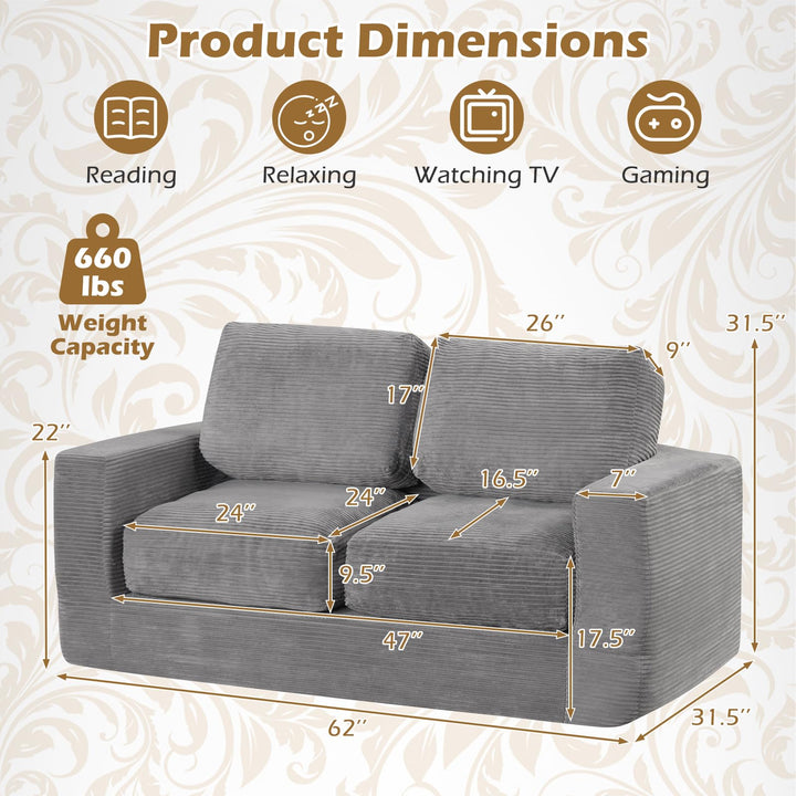 Giantex 2-Seater Floor Couch with Removable Corduroy Cover