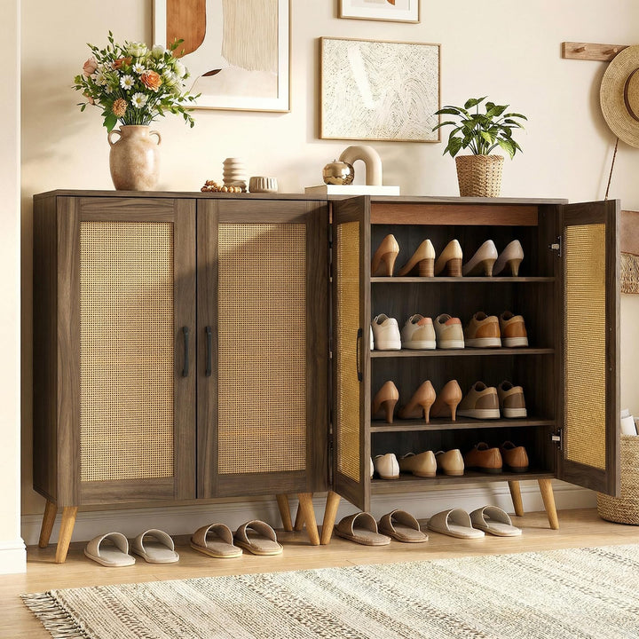 Giantex Shoe Cabinet with Doors 4-Tier Rattan Shoe Rack Organizer Cabinet(Rattan Door)