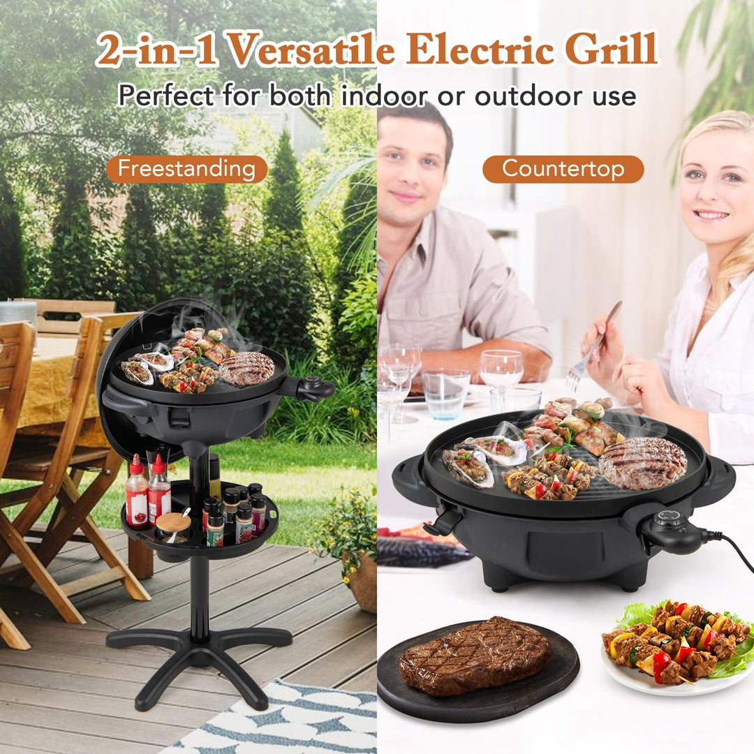 Giantex 1200W Electric BBQ Grills Outdoor Cooking with Lid &amp; Thermometer