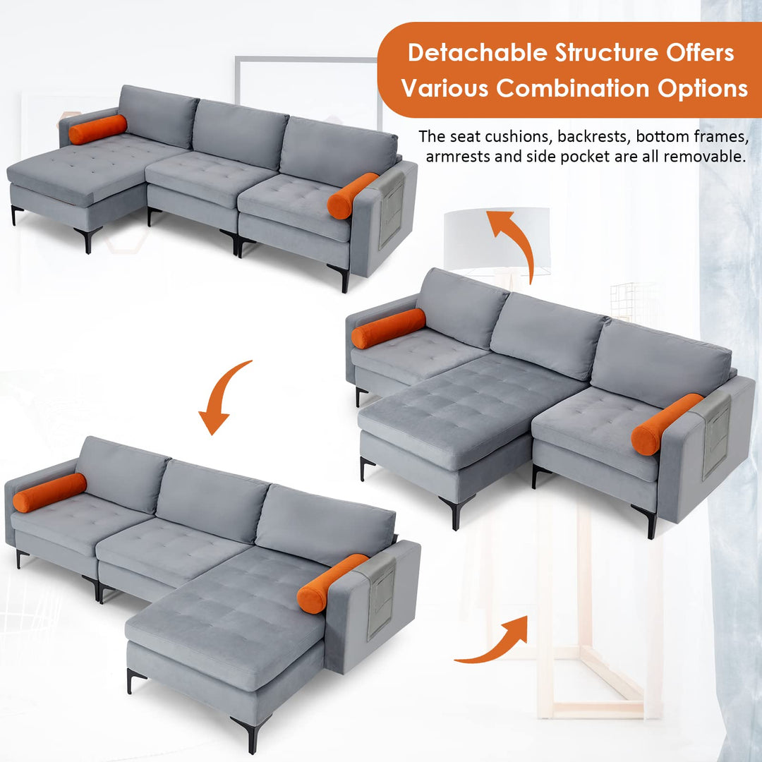 Giantex 97" Large Couch, 3 Seat Sectional Sofa Set, L-Shaped Modular Sleeper with Chaise Lounge &amp; USB Port &amp; Socket