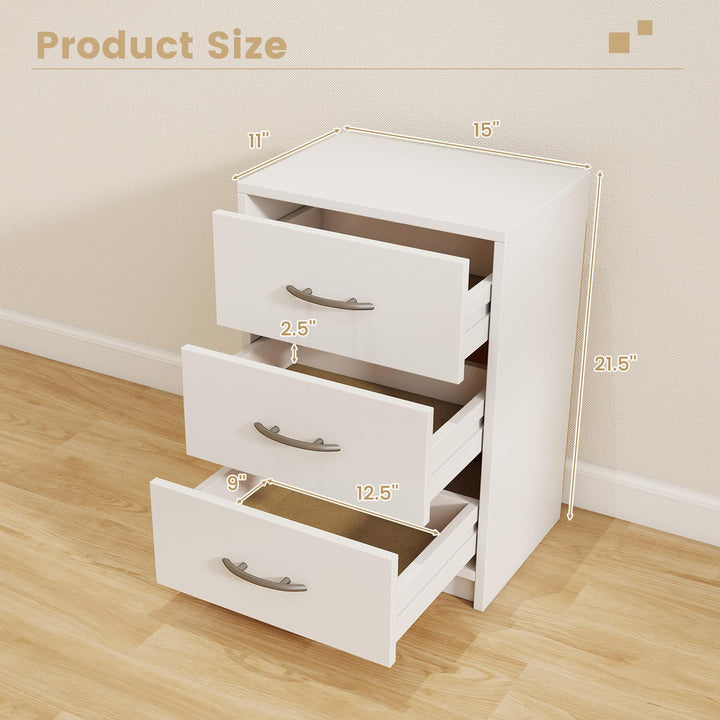 Giantex Nightstand with 3 Drawers, Modern Night Stand with Storage Drawers, White