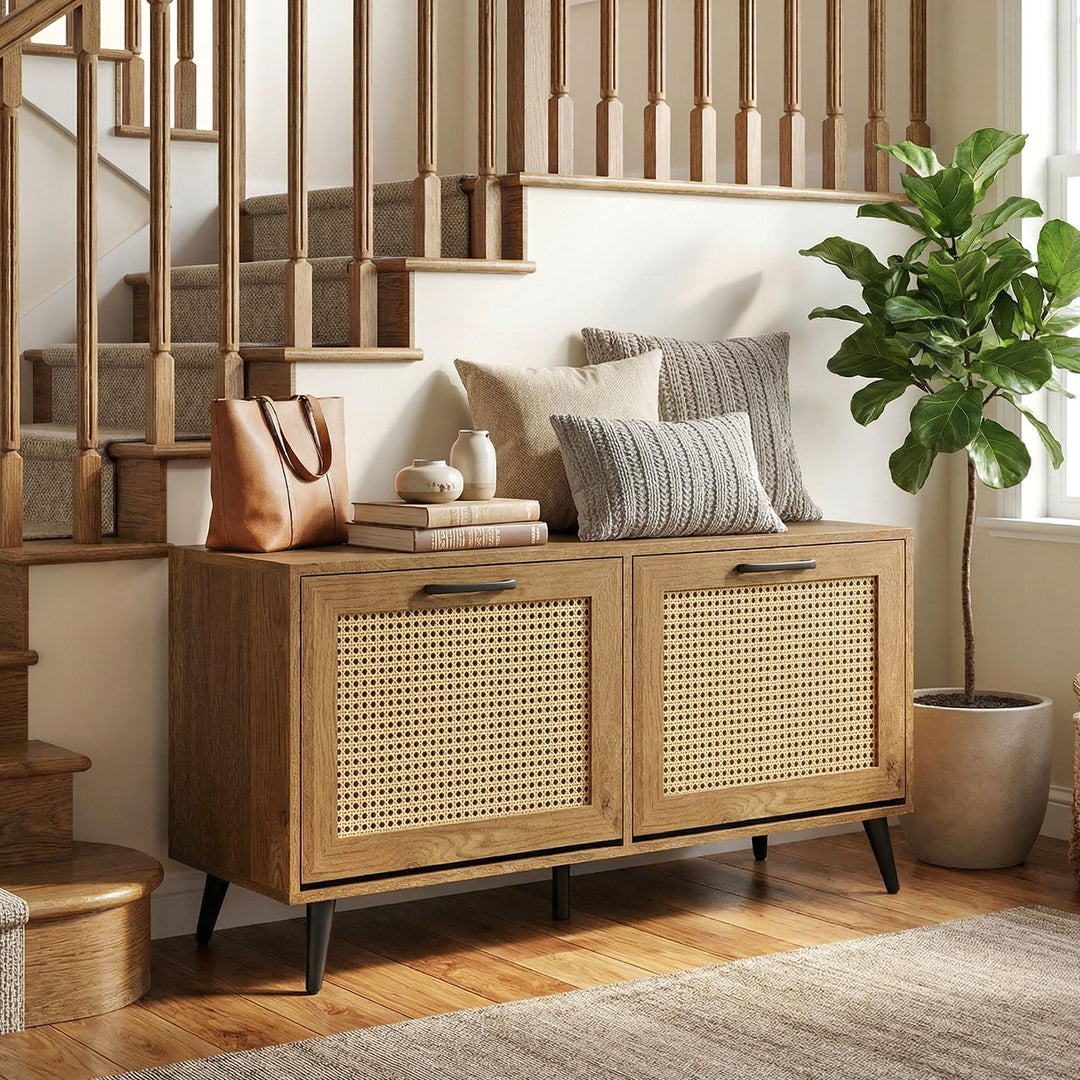 Giantex Rattan Shoe Cabinet with 2 Flip Drawers