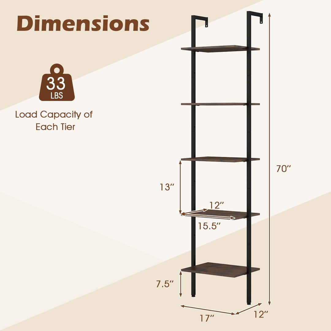 Giantex 5 Tier Ladder Shelf Wall Mount Bookshelf with Anti-Tipping Kits &amp; Metal Frame