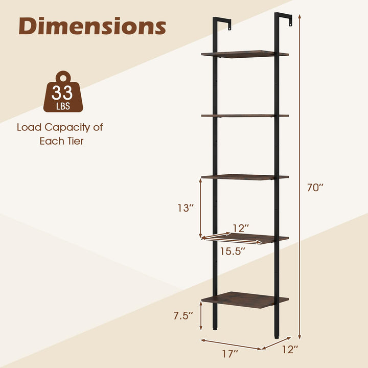 Giantex 5 Tier Ladder Shelf Wall Mount Bookshelf with Anti-Tipping Kits &amp; Metal Frame
