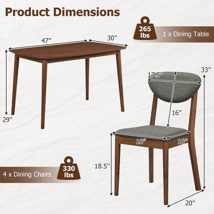Giantex Mid-Century Modern Kitchen Table and Upholstered Chairs Set for 4