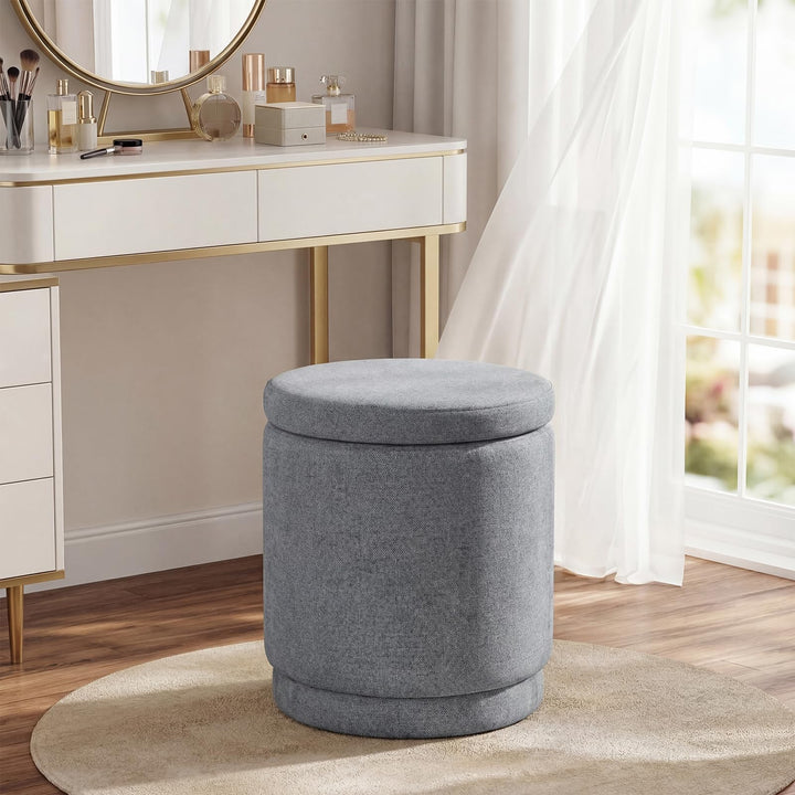 Giantex Round Ottoman with Storage Chenille Fabric Vanity Stool