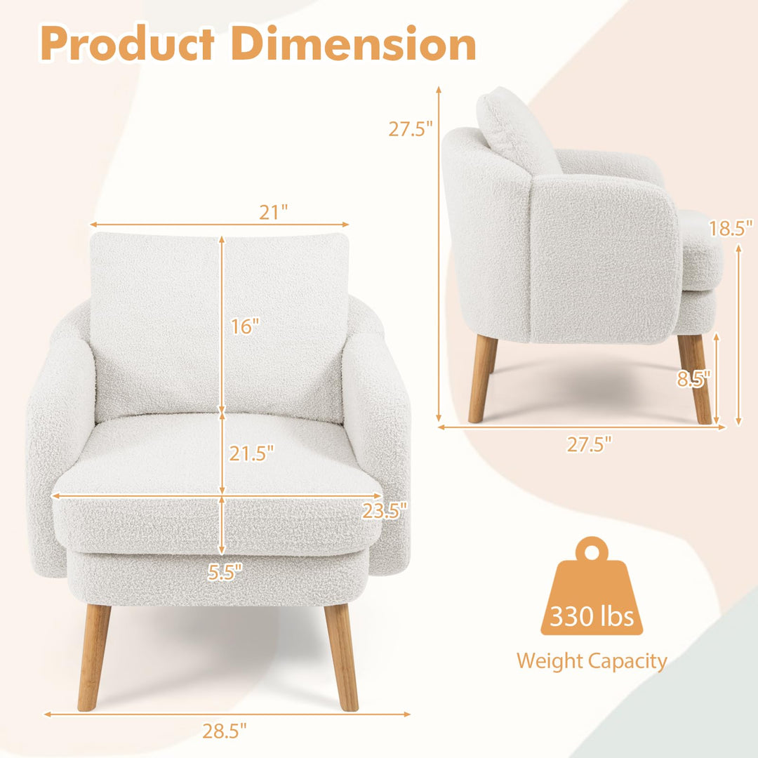 Giantex Sherpa Accent Chair, Modern Upholstered Single Sofa Chair with Back Pillow &amp; Solid Rubber Wood Legs