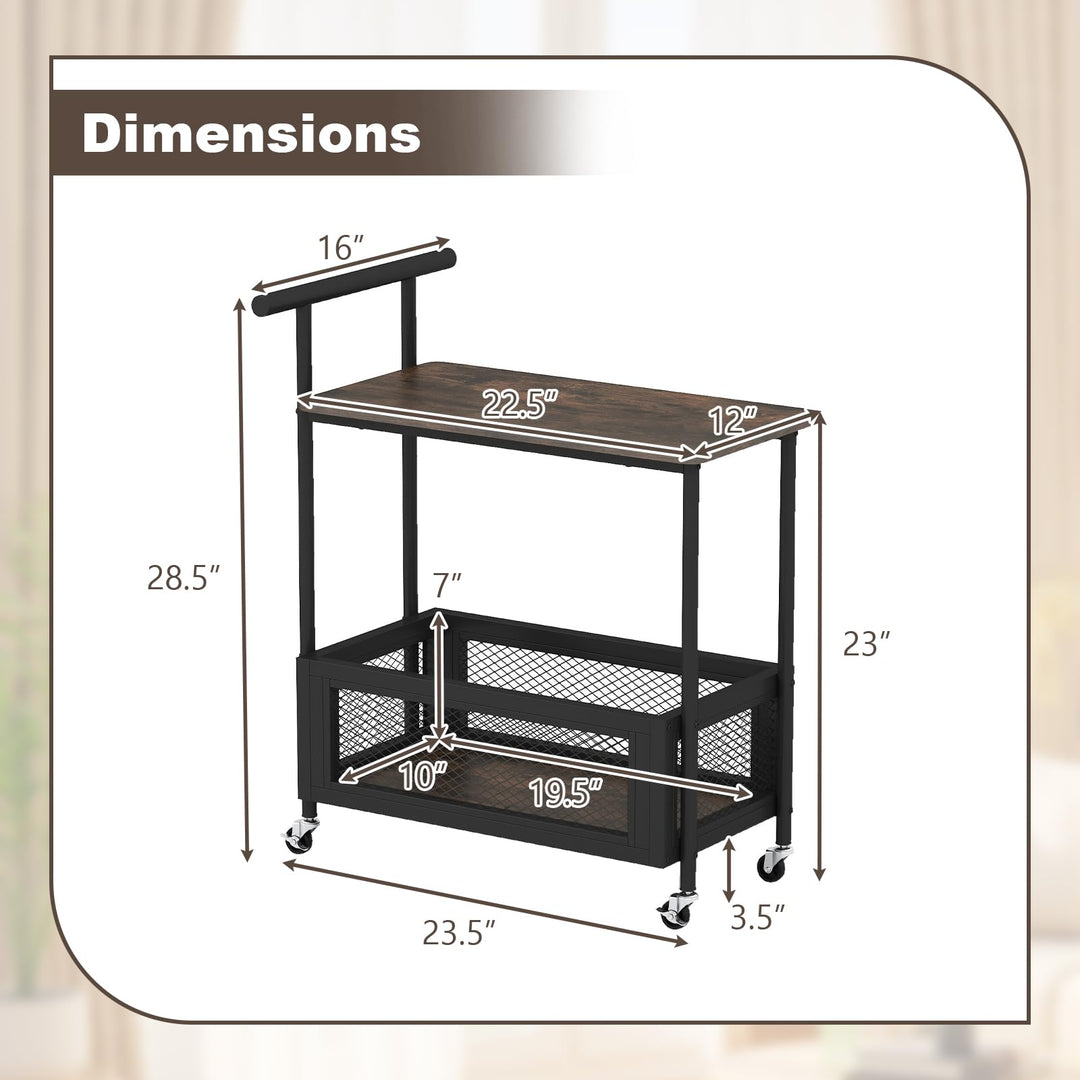 Giantex Rolling End Table with Handle 2-Tier Sofa Side Table with Open Shelf &amp; Mesh Basket