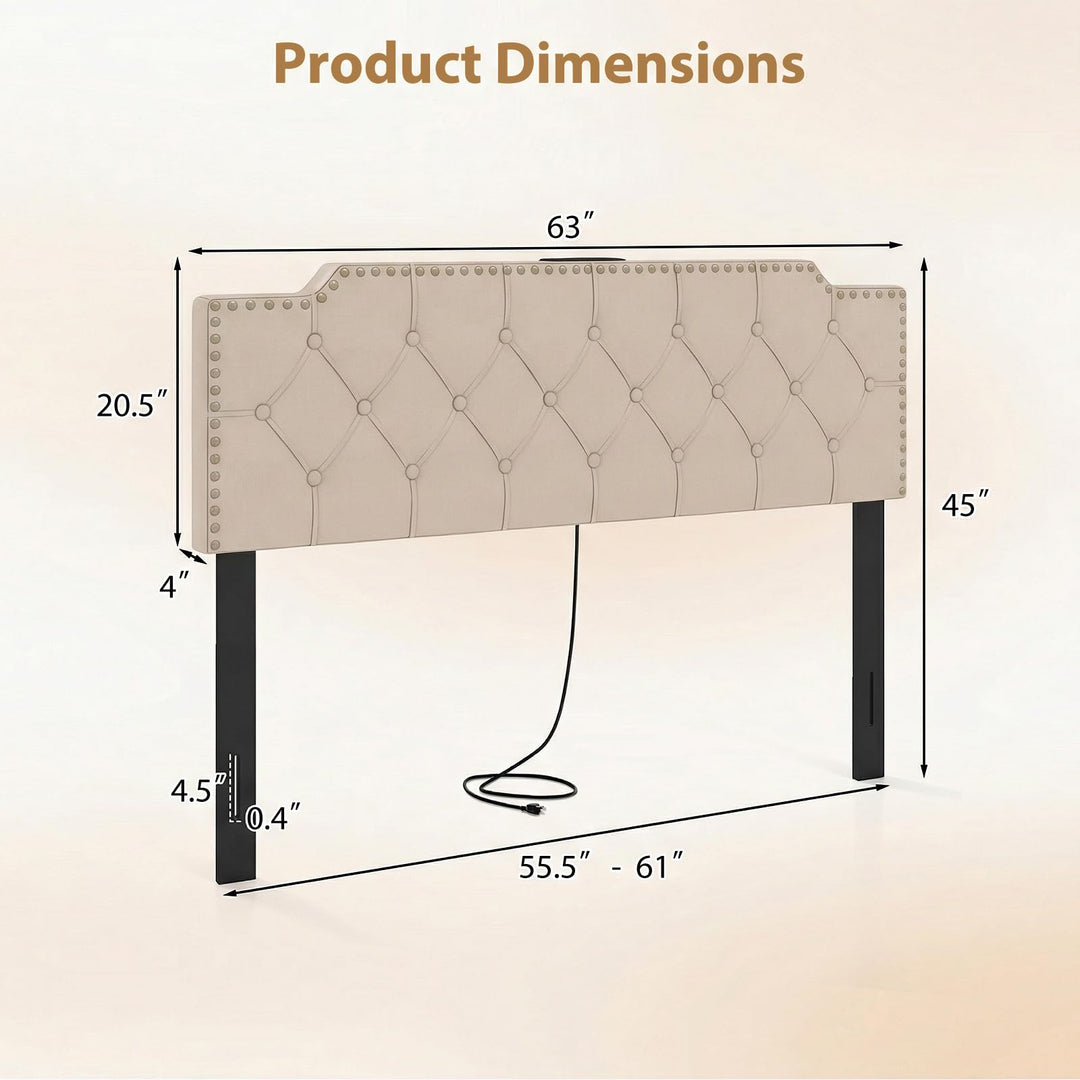 Giantex Headboard for Queen and Full Size Bed | Rivet Tufted Upholstered Head Board w/ 2 AC Outlets