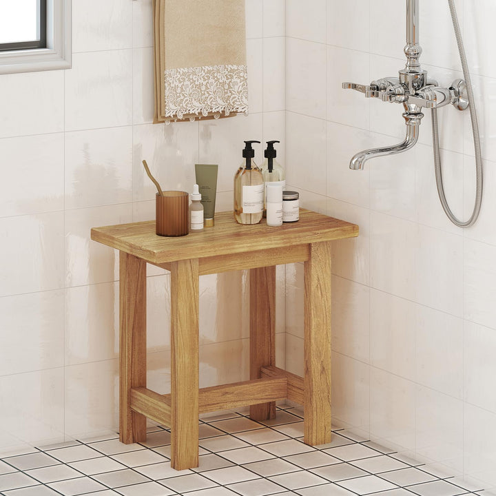 Giantex Teak Shower Bench Stool with Waterproof Spa Bath Seat for Seniors 20&