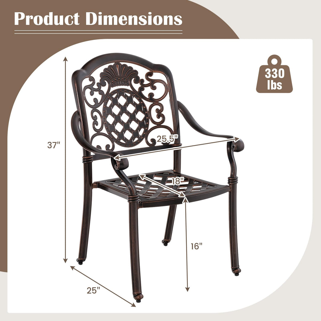 Giantex Patio Chairs Set of 2, Easy Assembly Stackable Cast Aluminum Outdoor Chairs with Armrest &amp; Adjustable Footpads