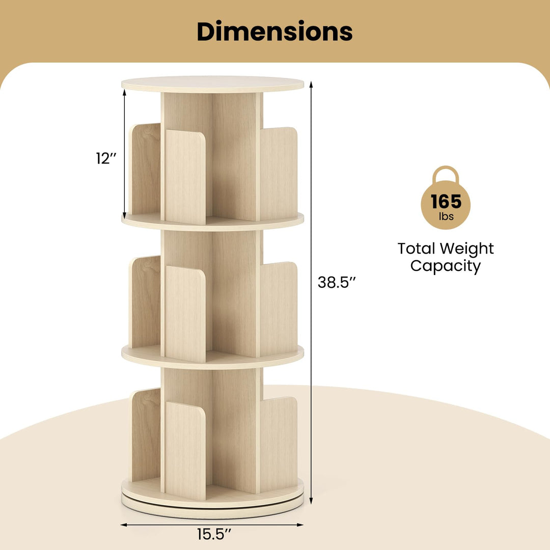 Giantex 3-Tier Rotating Bookshelf 360° Display Rack w/Dividers &amp; Anti-Falling Baffles