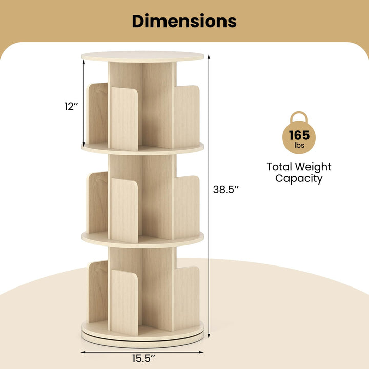 Giantex 3-Tier Rotating Bookshelf 360° Display Rack w/Dividers &amp; Anti-Falling Baffles