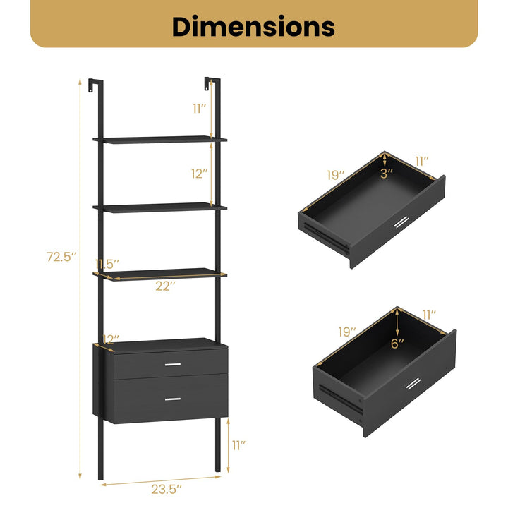 Giantex 6-Tier Ladder Bookcase with 2 Drawers 72.5" Tall Wall-Mounted Bookshelf with Metal Frame