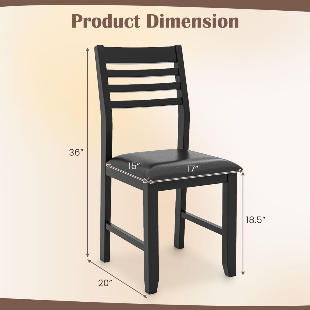 Giantex Dining Chairs Black, Faux Leather Upholstered Kitchen Chairs w/Padded Seat &amp; Ladder Back