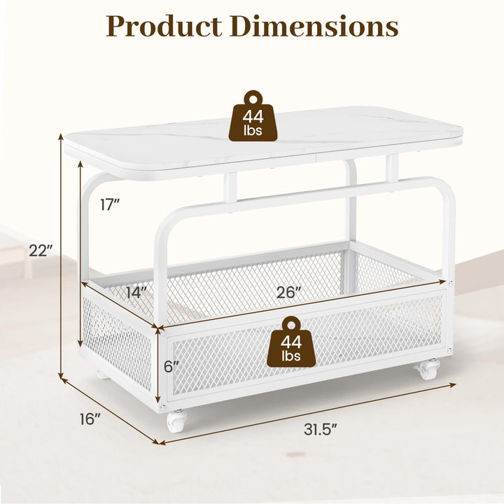 Giantex Rolling Side Table | 2-Tier End Table with Mesh Storage Basket (1/2)