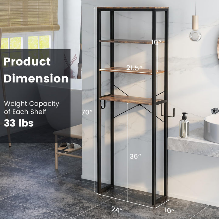 Giantex Over The Toilet Storage Rack, 4-Tier Wooden Bathroom Space Saver w/Metal Frame &amp; 2 Hooks