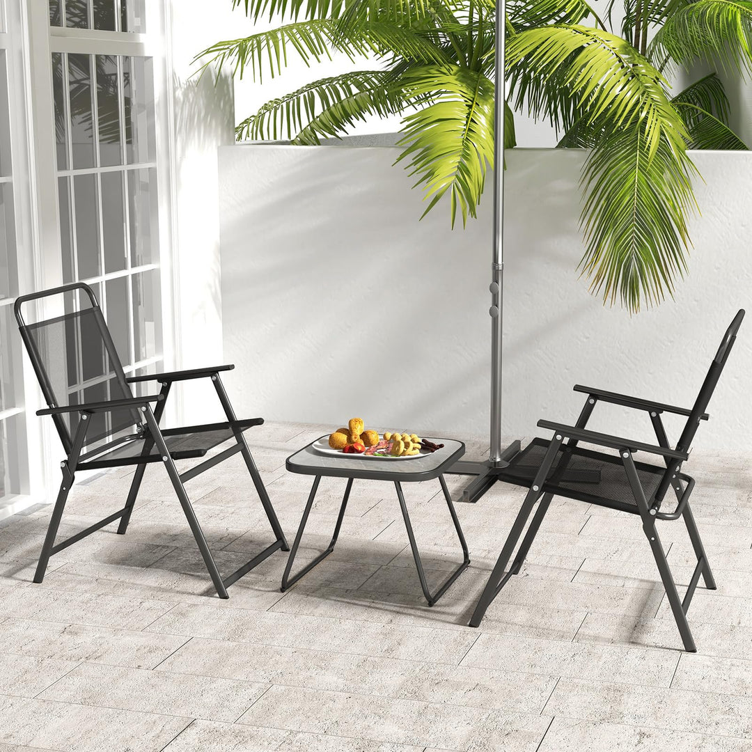 Giantex 3-Piece Patio Bistro Set, Outdoor Folding Chairs &amp; Table Set, Outdoor Conversation Set for Balcony Yard Poolside