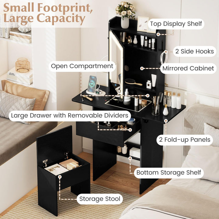 CHARMAID Compact Vanity Desk with Lighted Mirror &amp; Charging Station