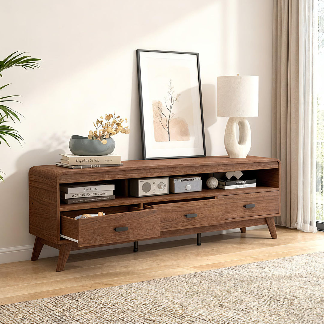 Giantex TV Stand for 60-70 Inch TV Mid-Century Modern Entertainment Center with 3 Storage Drawers