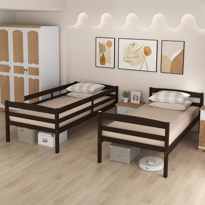 Giantex Bunk Bed, Solid Wood Detachable Bed Frame with High Guardrails &amp; Integrated Ladder