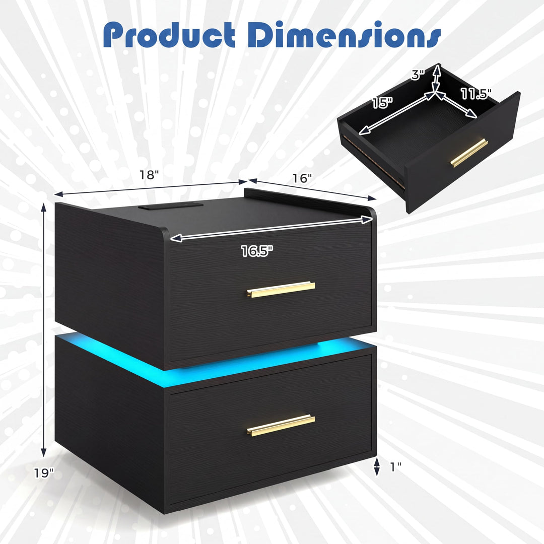 Giantex LED Night Stand with Charging Station &amp; 2 Storage Drawers (1/2)