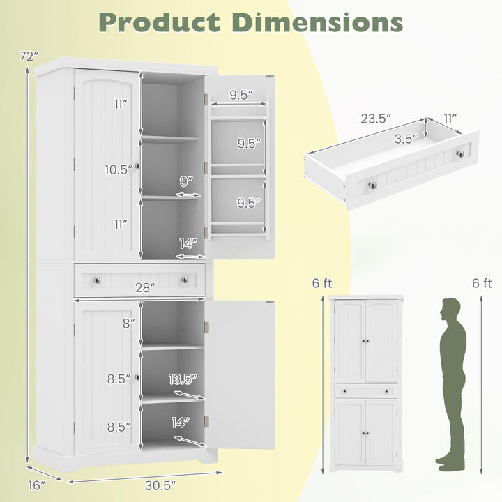 Giantex 72" Tall Kitchen Pantry Cabinet w/Drawer &amp; Adjustable Shelves