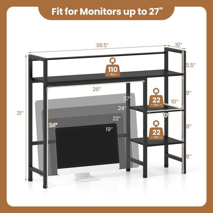 GIANTEX 4-Tier Desktop Bookshelf | 38.5" Dorm Desk Hutch for 27" Monitor