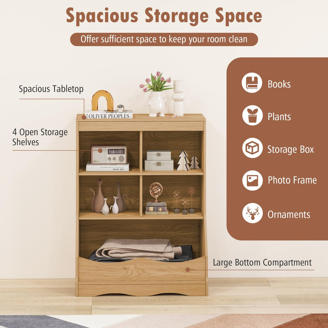 Giantex Storage Cabinet, Small Bookshelf, Short Bookcase with 4 Open Storage Cube &amp; Bottom Compartment