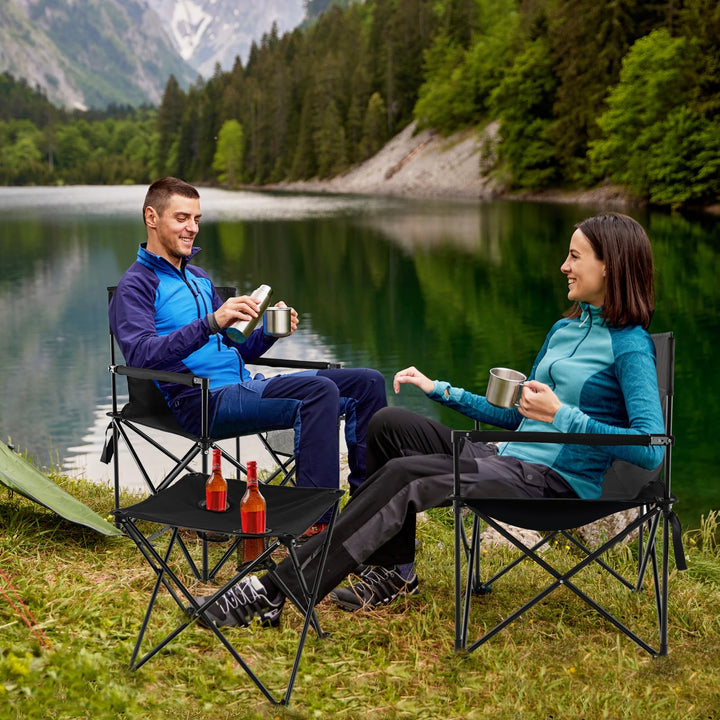 Giantex Camping Chair and Table Set - 3 Pack Folding Beach Chair with Side Table, 2 Cup Holders, Storage Pockets