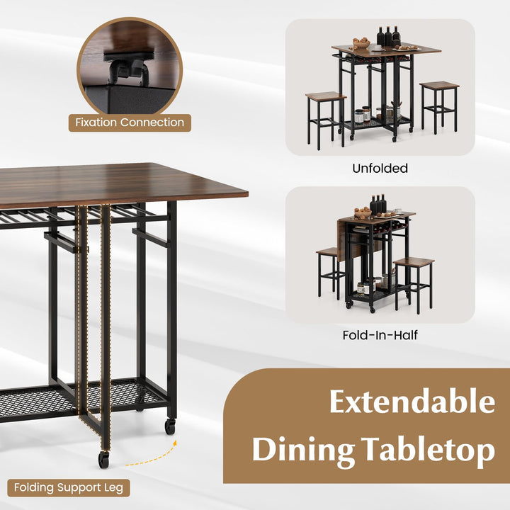 3 Piece Dining Table Set with 6-Bottle Wine Rack