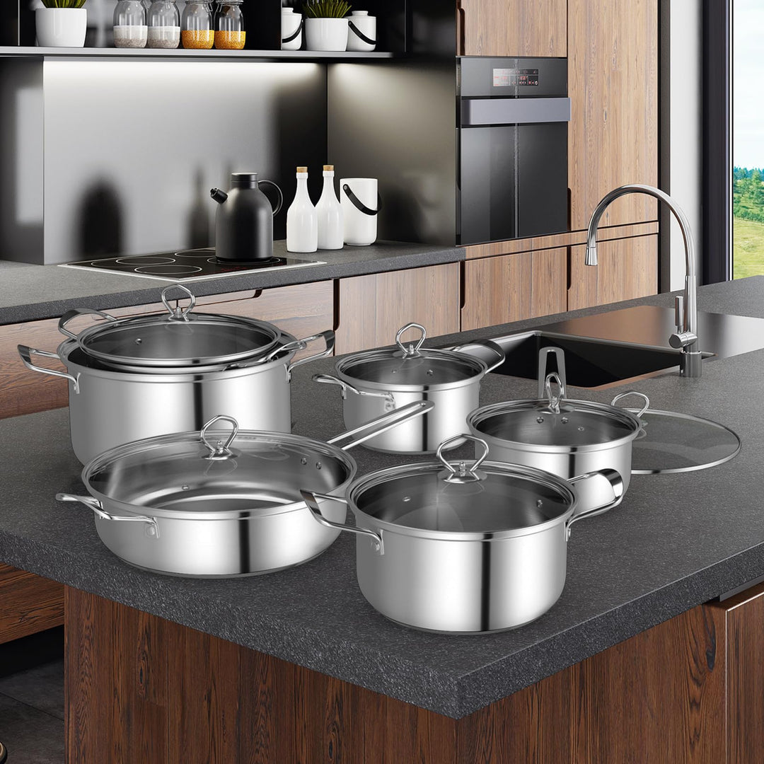 Giantex 12-Pcs Pots and Pans Set Non Stick, Non-toxic Kitchen Set w/Tempered Glass Lids &amp; Stay-Cool Handles