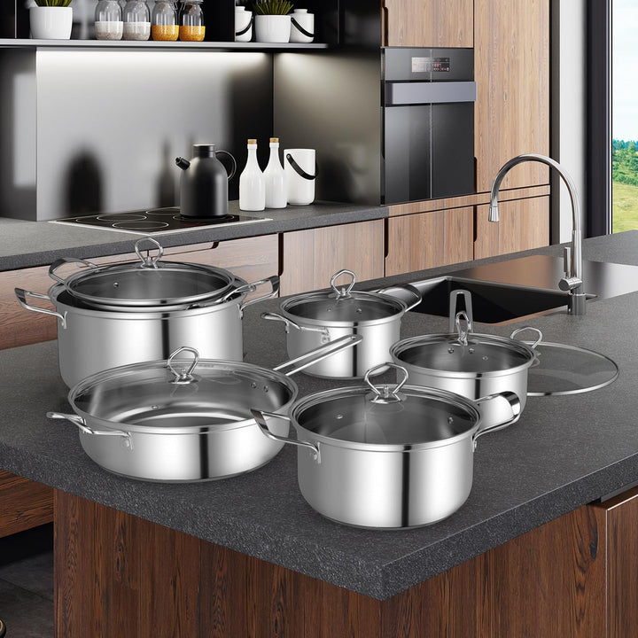 Giantex 12-Pcs Pots and Pans Set Non Stick, Non-toxic Kitchen Set w/Tempered Glass Lids &amp; Stay-Cool Handles