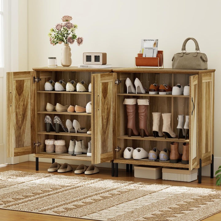 Giantex 5-Tier Farmhouse Shoe Storage Cabinet with Woven Rattan Doors,