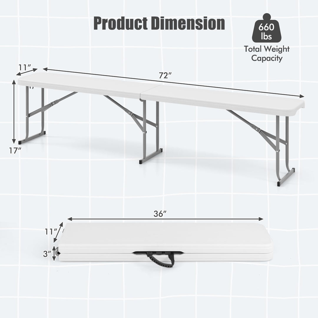 Giantex 6 Feet Plastic Folding Bench, Portable Picnic Seat for BBQ Party Camping Dining, HDPE Top