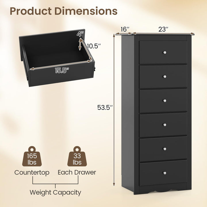 Giantex 6-Drawer Dresser, Tall Chest of Drawers for Bedroom