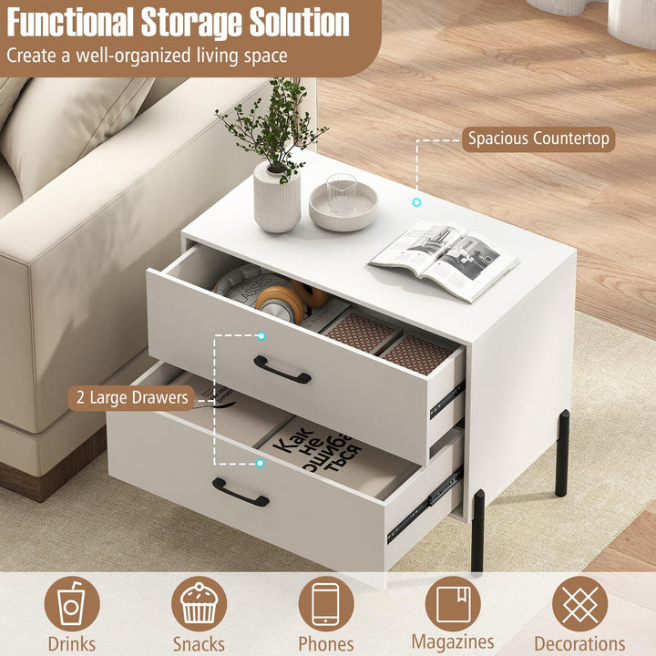 Giantex 2-Drawer Dresser Modern Wooden Nightstand with Metal Legs &amp; Handles