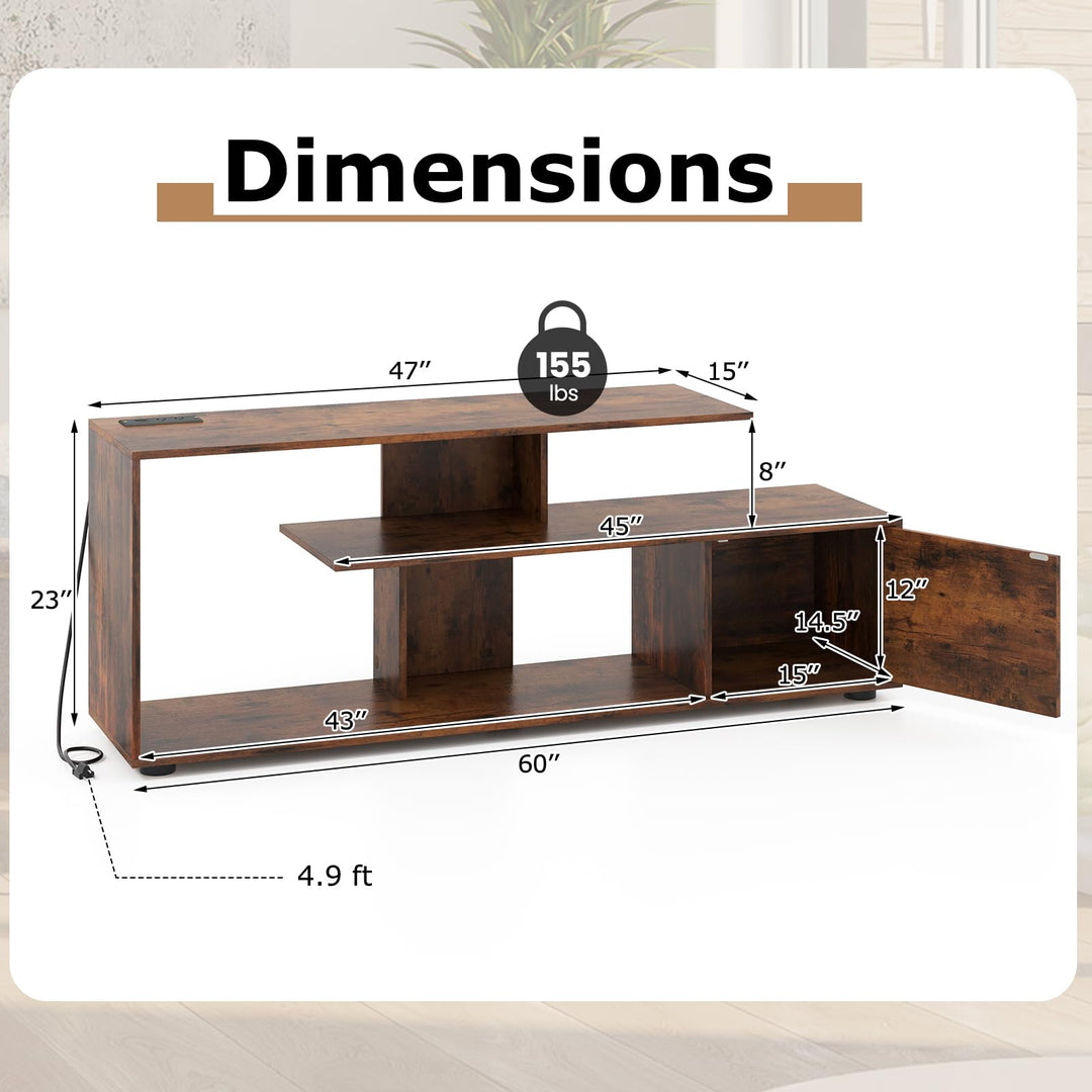 Giantex TV Stand with Power Outlet for TVs up to 55 Inch, Entertainment Center with Storage Cabinet &amp; Open Shelves