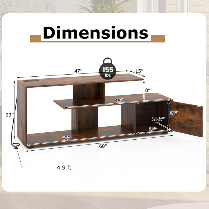 Giantex TV Stand with Power Outlet for TVs up to 55 Inch, Entertainment Center with Storage Cabinet &amp; Open Shelves