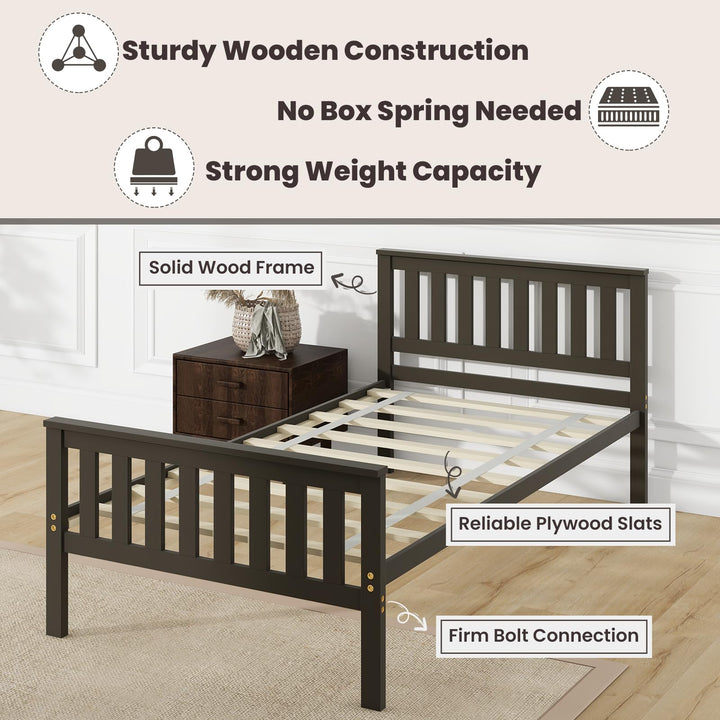 Giantex Queen/Full/Twin Size Wood Bed Frames with Headboard, Mid Century Platform Bed with Wooden Slats Support
