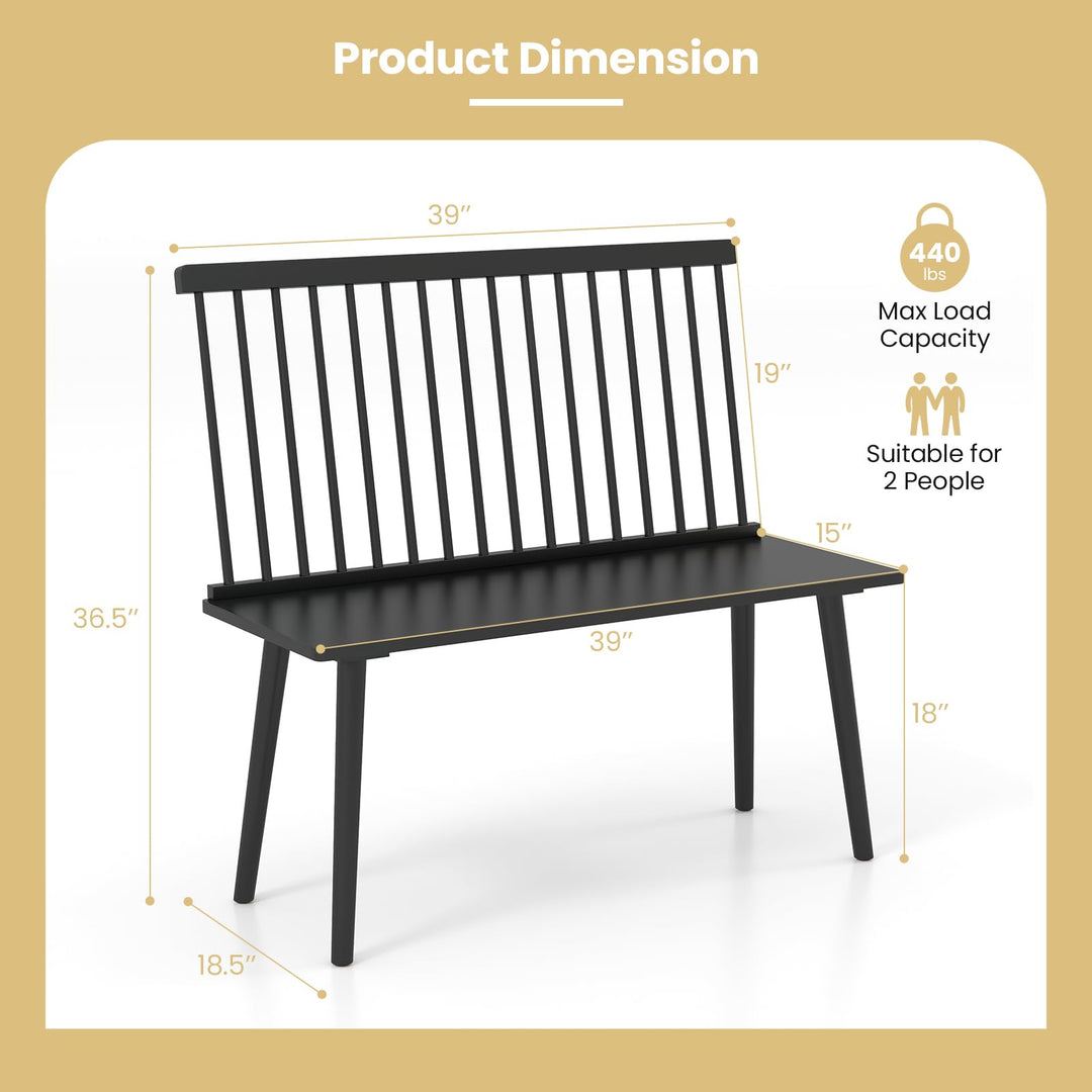 Giantex Entryway Bench for 2, Windsor Bench with Spindle Back &amp; Anti-Slip Foot Pads