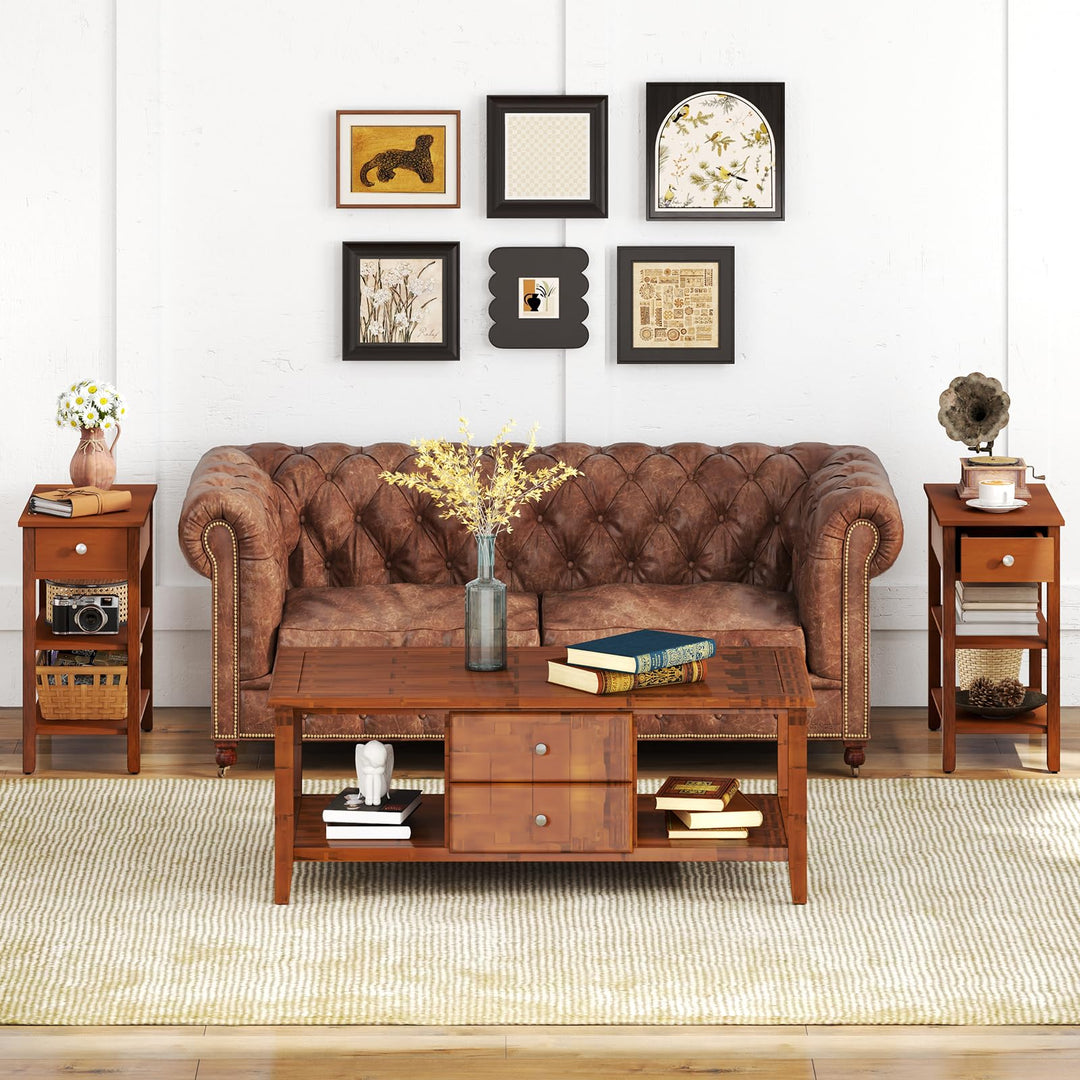 Ginatex Narrow Side Table Small End Tables with Drawer &amp; Open Storage Shelves