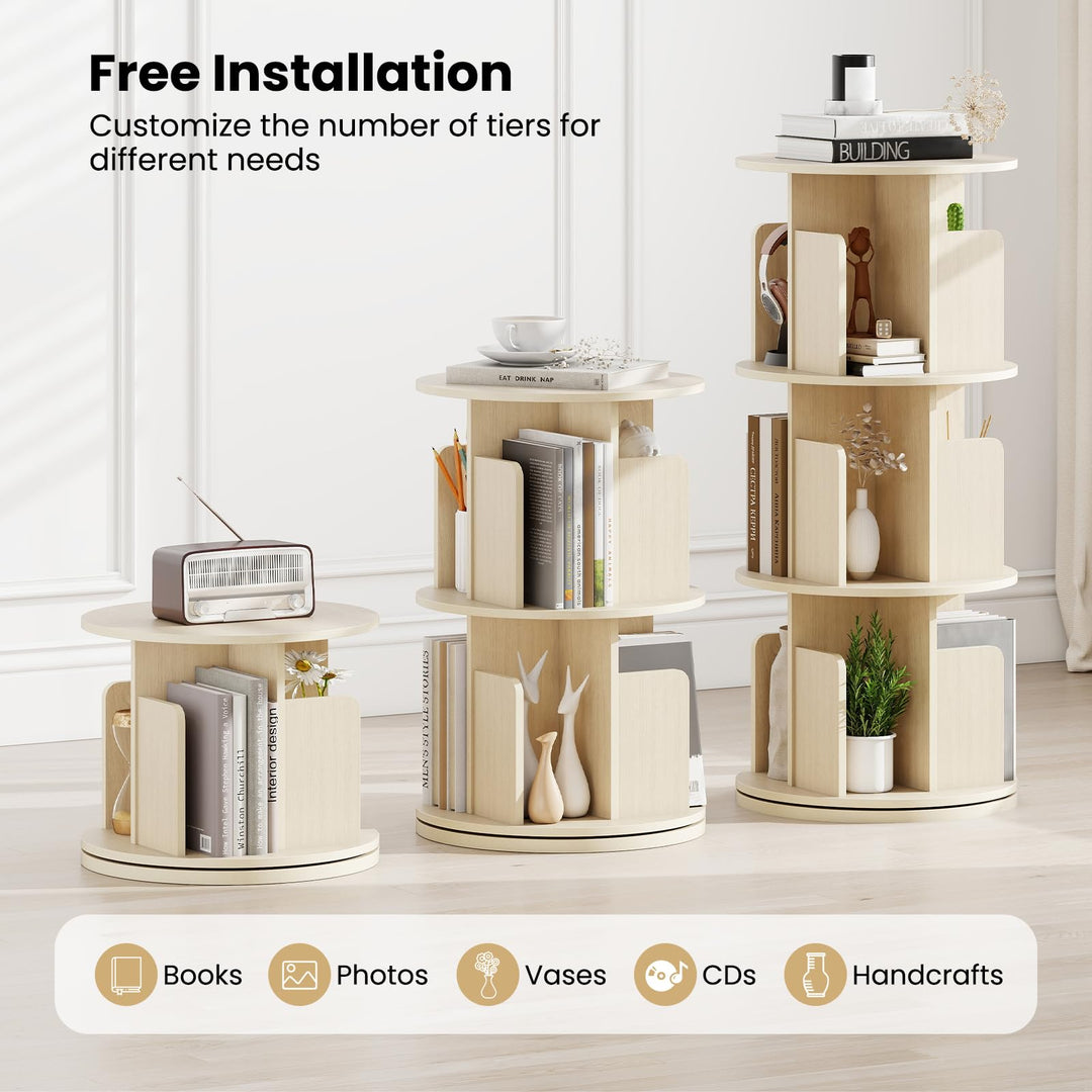 Giantex 3-Tier Rotating Bookshelf 360° Display Rack w/Dividers &amp; Anti-Falling Baffles