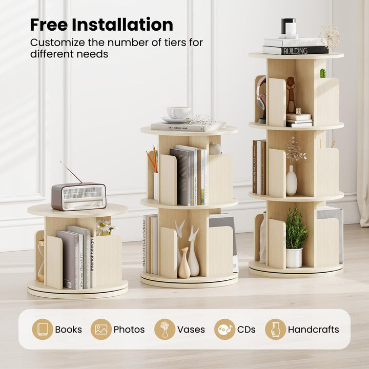 Giantex 3-Tier Rotating Bookshelf 360° Display Rack w/Dividers &amp; Anti-Falling Baffles