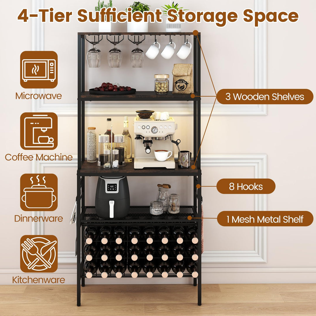 Giantex Wine Rack Freestanding Floor Wine Bar Cabinet w/Power Outlet &amp; RGB Light