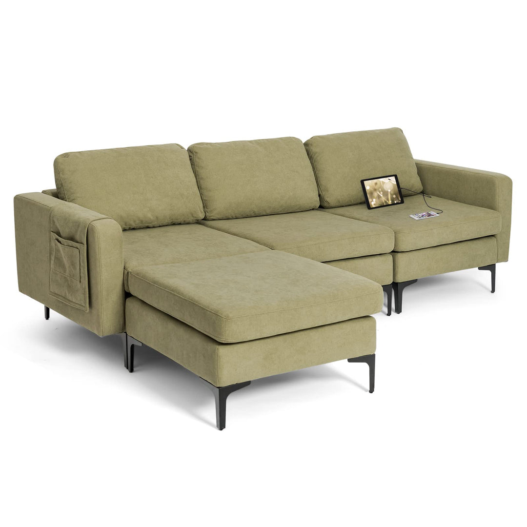 Giantex 94.5" L Convertible Sofa Couch, 3 Seat Sectional Sleeper with USB Ports &amp; Socket