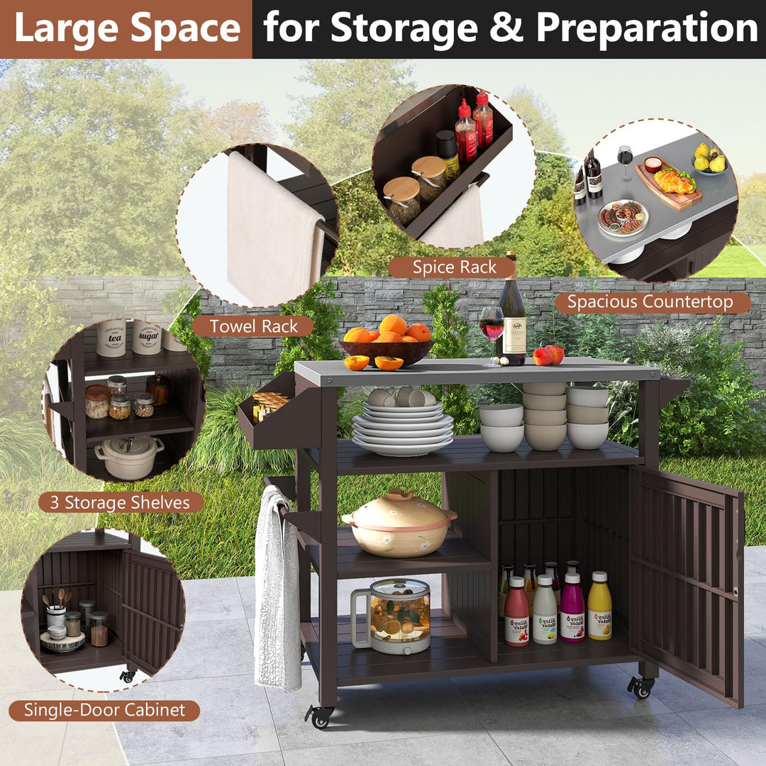 Giantex Outdoor Grill Cart with Storage Cabinet &amp; Shelves Patio Kitchen Island Table