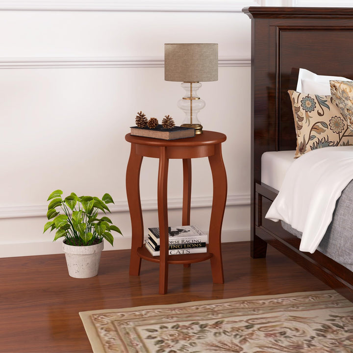 Giantex 2-Tier End Table, Narrow Tiered Telephone Table with Storage Shelf, Solid Wood Legs
