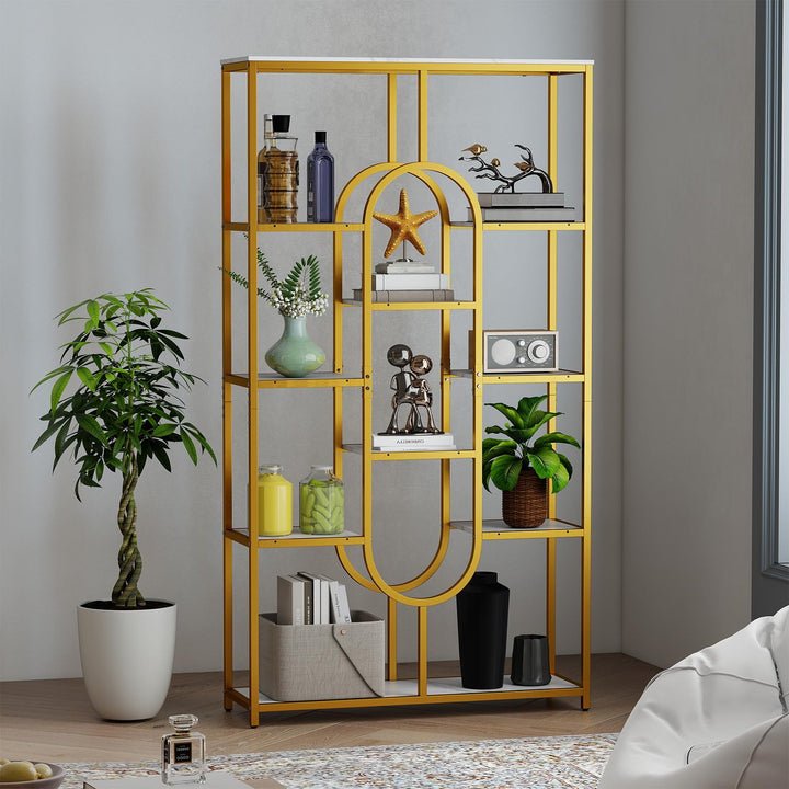 Giantex 5-Tier Bookshelf 69" Tall Geometric Bookcase w/ 10 Open Shelves
